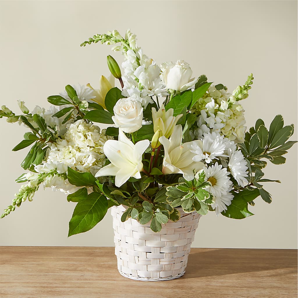 Ivory Elegance Floral Basket – Flowers By Diane, Bridgewater MA