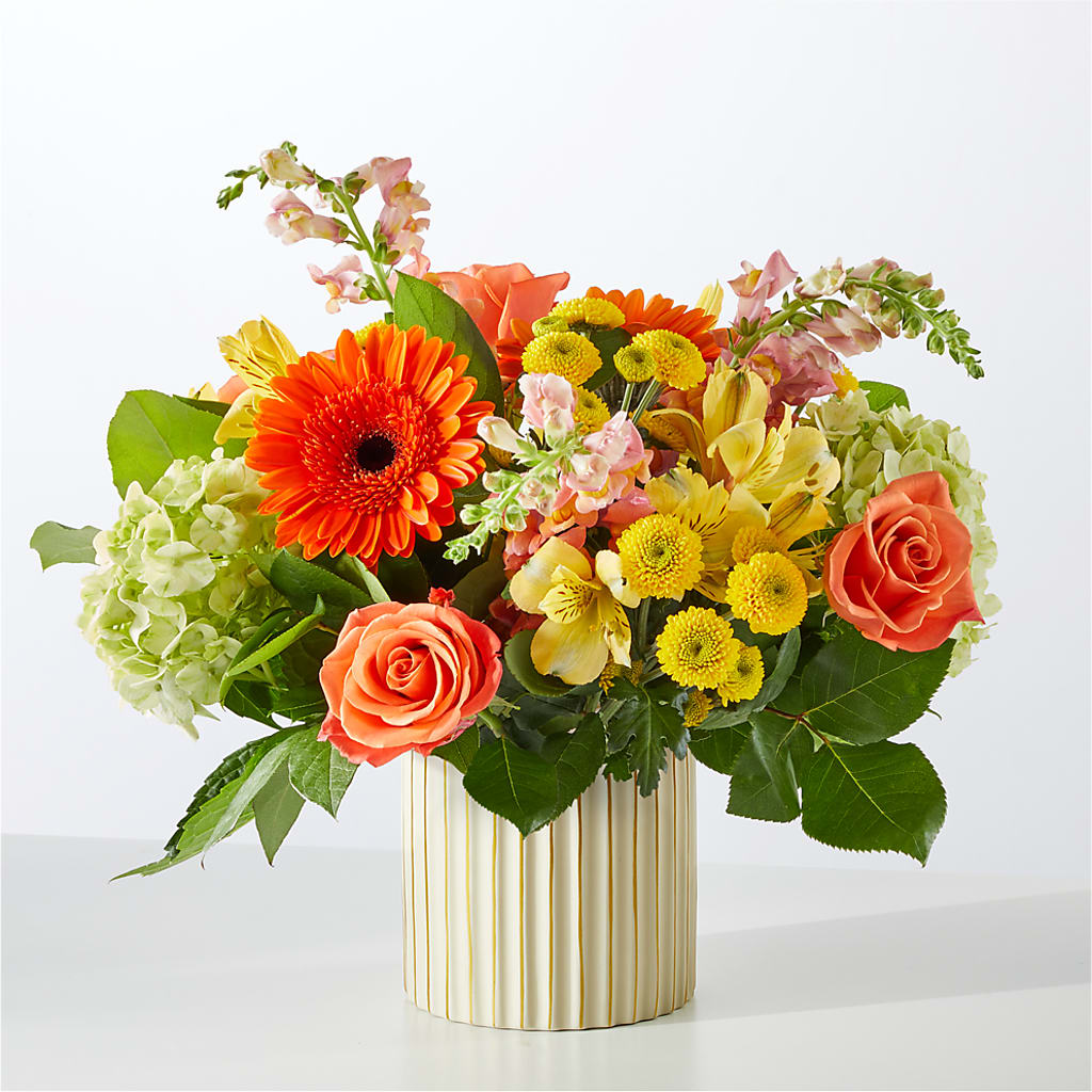 Autumn Sunshine Bouquet with Ivory Vase –  Flowers By Diane, Bridgewater MA