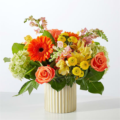 Autumn Sunshine Bouquet with Ivory Vase –  Flowers By Diane, Bridgewater MA